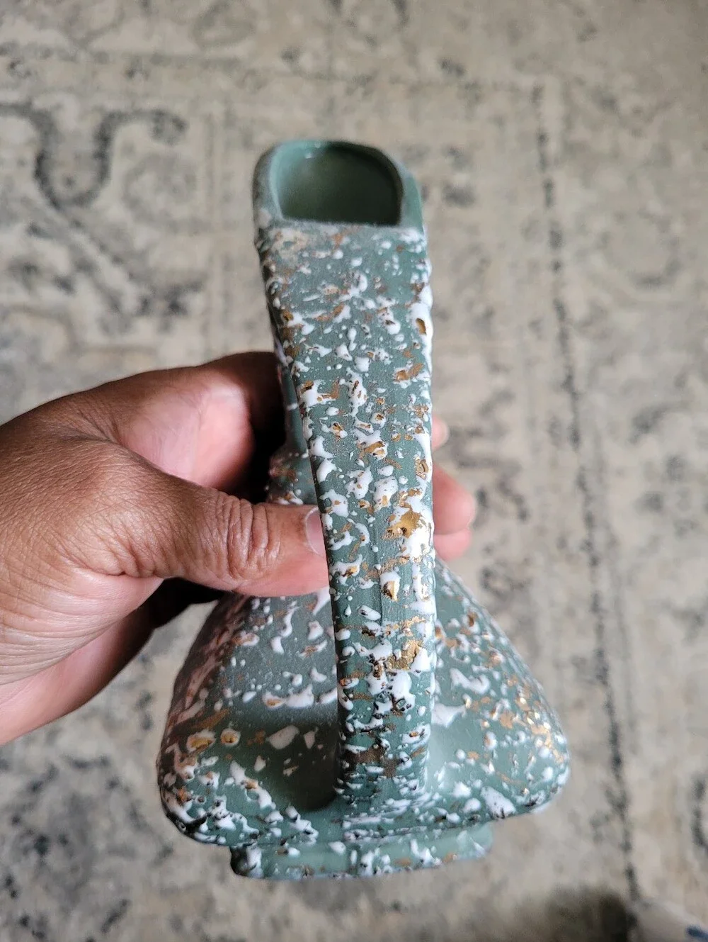 MCM Green Splatter Speckled Confetti Ceramic Decorative Pitcher 7.5